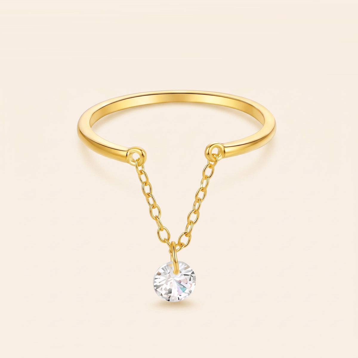 Bague Chaîne Solitaire, argent 925 plaqué or 18 carats